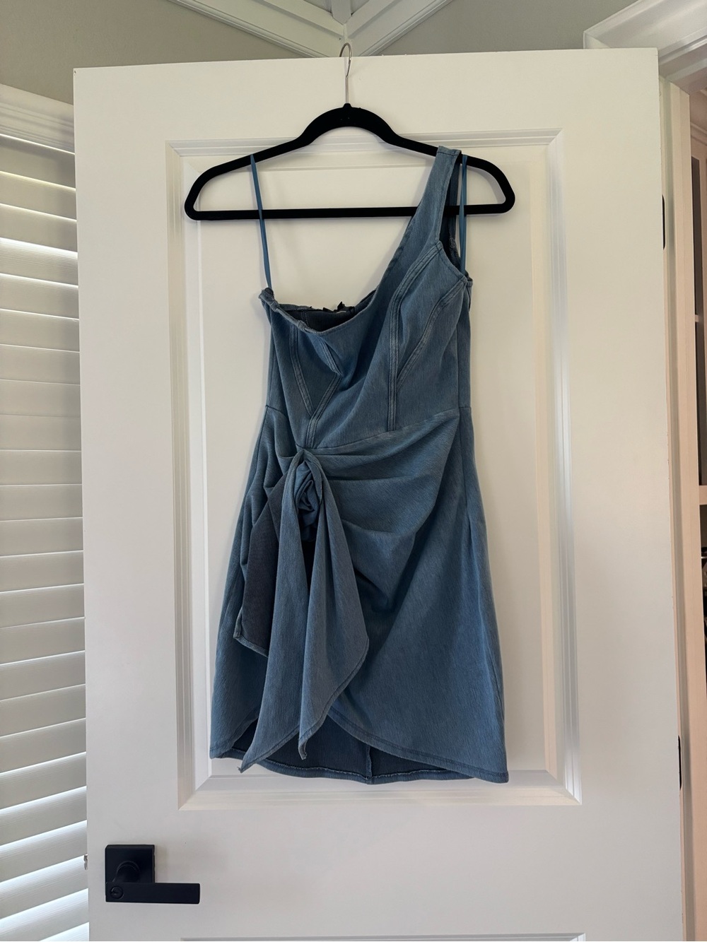 JLUXLABEL Light Blue Denim Tie-Detail Mini Dress